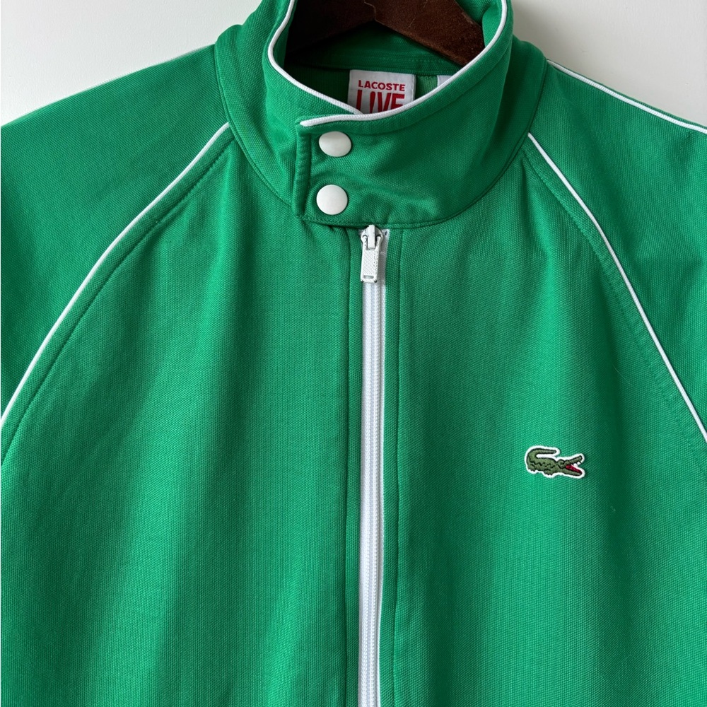 Lacoste Live Green Zip Track Jacket | Contrast Piping | Sport Luxe